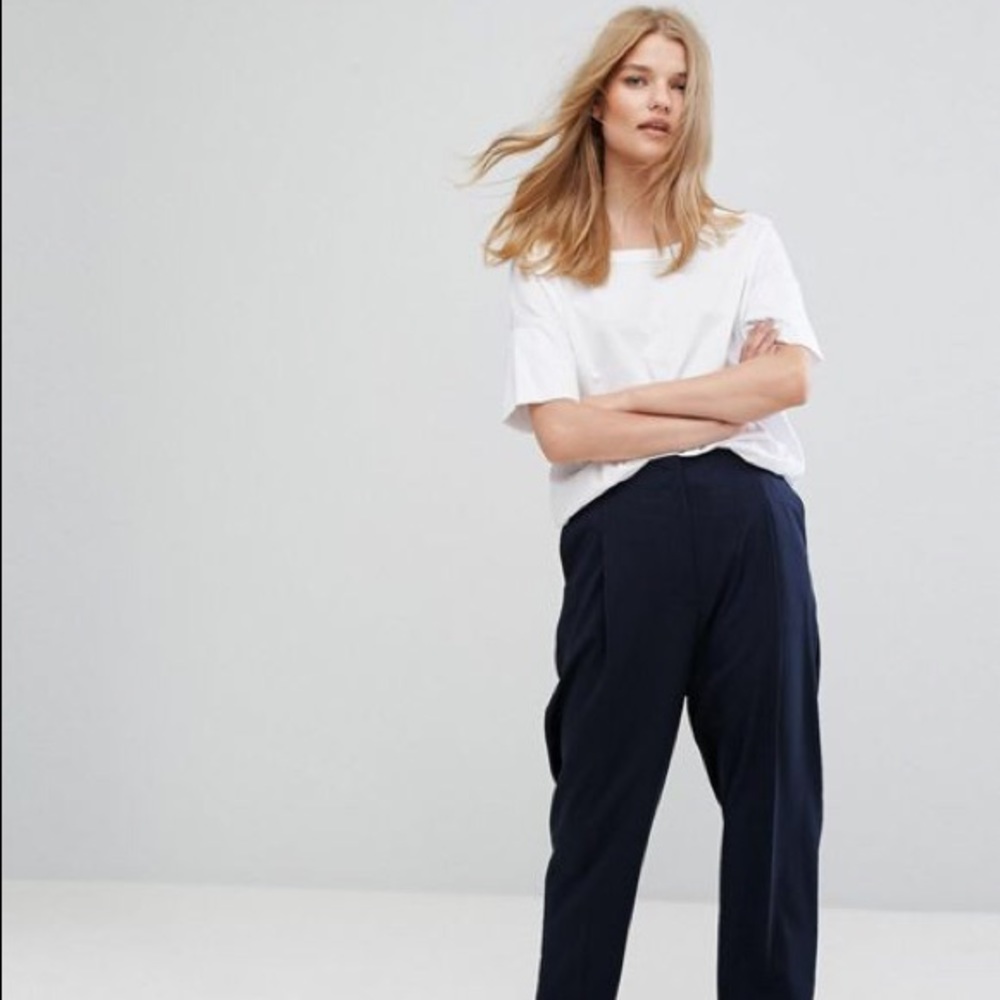 WEEKDAY High Waisted Navy Trousers